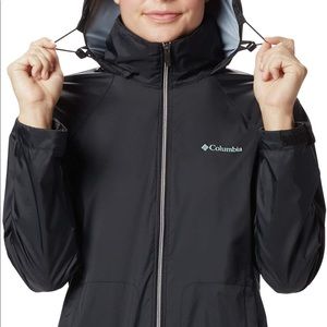 New w Tag Women’s Large Columbia Rain Jacket Black w Hood.